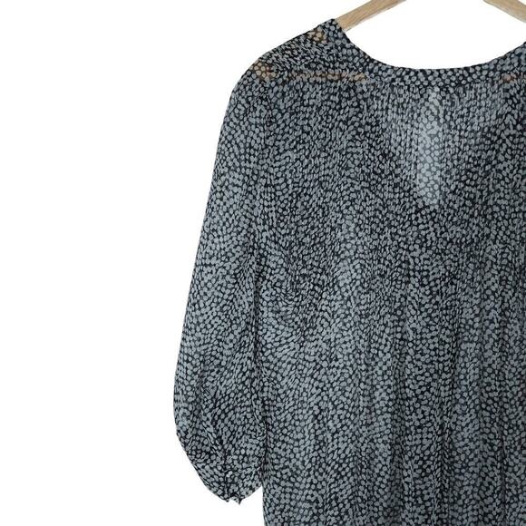 Joie Womens Top Small Black White Printed 3/4 Sleeve Button Front V Neck Blouse - Picture 10 of 13